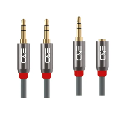 Image of C & E 3.5mm [ 2 PACK Male to Male and Male to Female - Tangle-Free Metal Shell Audio Cable-50-Ft | AUX Cable - Gray