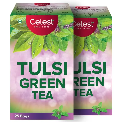 Image of Celest Tulsi Green Teabags | Tulsi Green Tea 50 Tea bags | 25 pcs (Pack of 2)