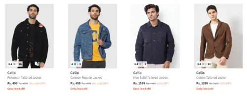 Image of Celio Men's Jackets at minimum 60% Discount | Starting at ₹400