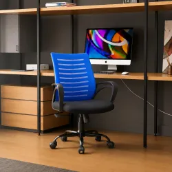CELLBELL Desire C104 Ergonomic Mesh Office Chair for Home & Office | Mid Back Computer Chair with Adjustable Support, Smart Tilt Lock, Height Adjustment, Metal Base & 360° Swivel Wheels (Blu...