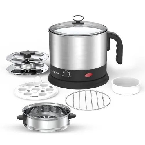 Image of Cellecor Multi-Cook Kettle CMK13 Magic Chef With Steamer, Egg Tray, Idli Stand, Poacher Tray, Steel Tray, Multi Cooker E