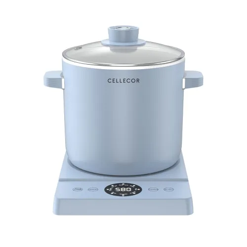 Image of Cellecor White Ceramic Non-Stick Coated Multi-Cook Kettle CMK22 Cook Box Touch Control, LED Display, Egg Boiler with Ste