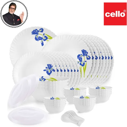 Image of Cello 47-Pc Opalware Dinner Set, Blue & White, Microwave Safe