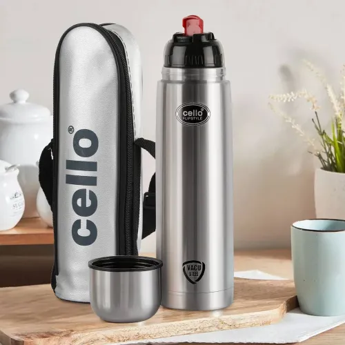 Image of cello 890 ml Steel Flask  (Pack of 1, Silver)