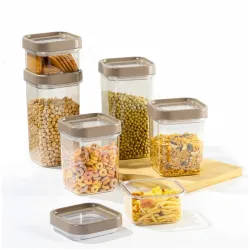 CELLO Airlock Square Pet Storage Jar for Kitchen Set of 6 Pcs Walnut Brown | 2 x 450ml, 2 x 900ml, 2 x 1350ml Fridge Safe Stackable Kitchen Storage Container Jar Set for Ingredient Cookies F...