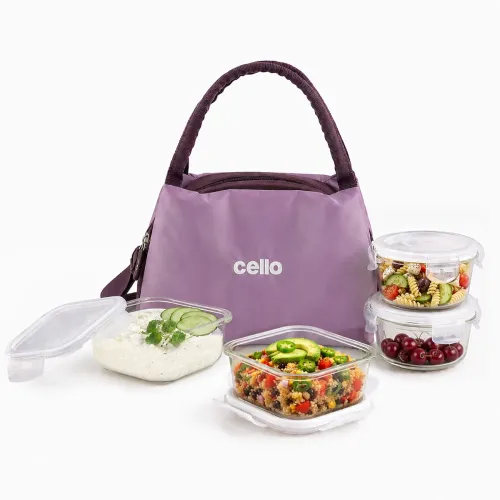 Image of CELLO Alba Glass Lunch Box Set With Bag