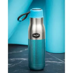 Cello Alexia Insulated Flask | Hot and Cold Stainless Steel Water Bottle | Double Walled Carry Flask for Travel, Home, Office, School | 600 ml, Blue