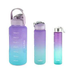 CELLO All Day Large Water Bottle, Purple | Set of 3 (310ml, 790ml, 2085ml) | Leakproof, Easy to Carry, Lightweight | Gym