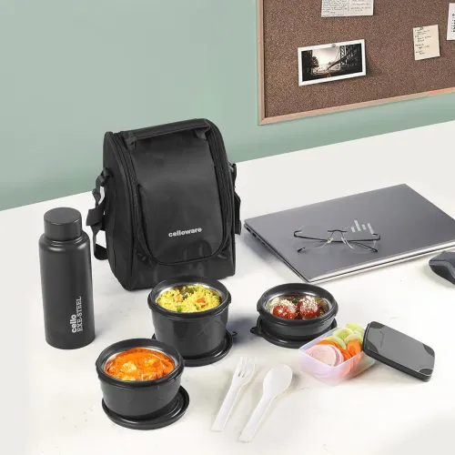 Image of Cello All In One Lunch Box Set with Steel Containers & Bottle