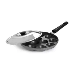 CELLO Aluminium Nonstick 12 Cavity Appam Patra Pan Maker with Steel Lid, Black