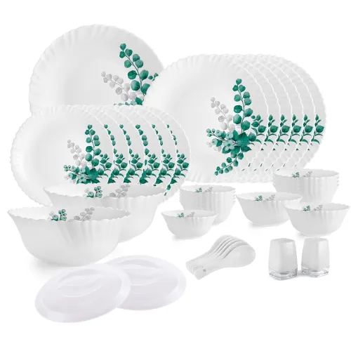 Image of Cello Aqua Leaves Dazzle Series Opalware Dinner Set, 37 Pieces