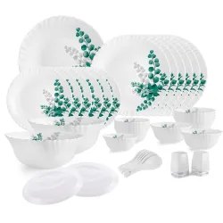 Cello Aqua Leaves Dazzle Series Opalware Dinner Set, 37 Pieces