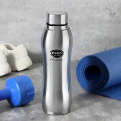 CELLO Aqua Pro Stainless Steel Water Bottle For Office & Daily Use 1000 ml, Silver | Single Wall Freezer & Fridge Safe, Lightweight Leakproof Rustproof Steel Water Bottle For School College....