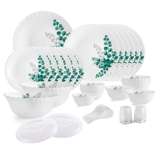 Image of Cello Aqua Leaves Dazzle Series Opalware Dinner Set