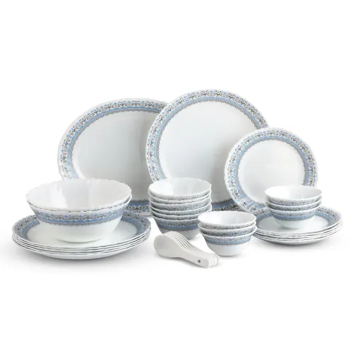 Image of CELLO Aurum Imperial Plus Series Opalware Dinner Set of 33 Pieces for Family of 6 | 