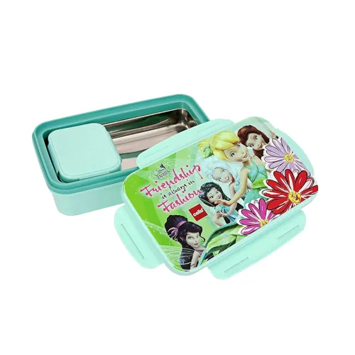 Image of CELLO HI-Lunch Big Deluxe Insulated Lunch Box with Inner Steel and Stainless Steel Veg Box, Attractive Fairies Print, Aq
