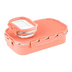 Cello Matrix Big Stainless Steel Lunch Box (Peach, Leak-Proof, with Veg Divider)