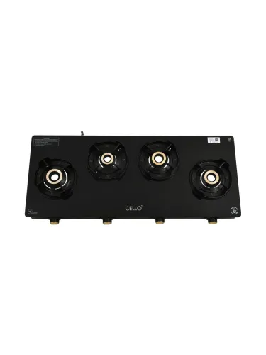 Image of Cello Black Glass Top 4 Burner Manual Gas Stove
