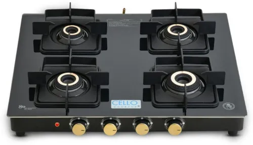 Image of CELLO Black Pearl 4 Burner Toughened Glass Top Gas Stove