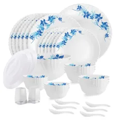 CELLO Blue Swirl Dazzle Opalware Dinner Set of 37 Pieces