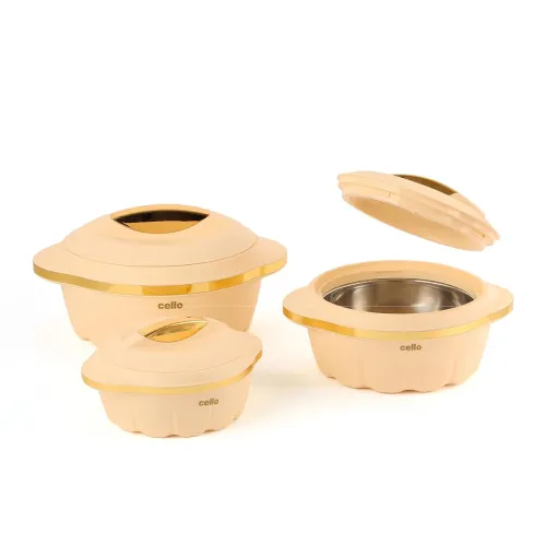 Image of CELLO Stylus Insulated Casserole Hot Pot Box Set of 3 Pcs, Cream (500ml, 1000ml, 1500ml)