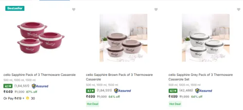 Image of Cello Casseroles Set [Pack of 3] @ ₹449