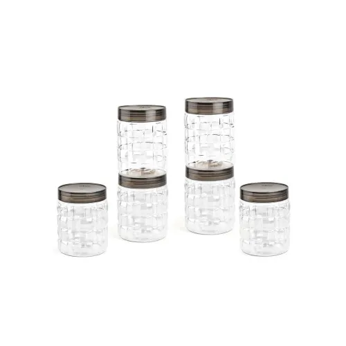 Image of CELLO Checkers PET Canister Set of 6 (650 ml), Transparent | Food Grade | Durable & Shatterproof Body | Stackable | For 
