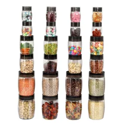 CELLO Clario Pet Storage Container for Kitchen Set of 24 Pcs Black | 8x300ml, 8x650ml, 8x1200ml Freezer & Fridge Safe Stackable Airtight Kitchen Storage Container Jar Set for Candy Beans Flo...