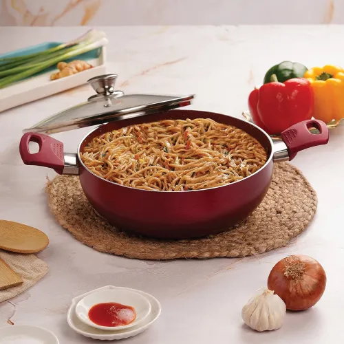 Image of Cello Crown Induction Base Kadhai 2.5 LTR Glass Lid -Maroon