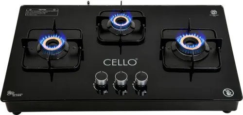 Image of CELLO Crysta 3-Burner Manual Gas Stove – Glass Hob Top