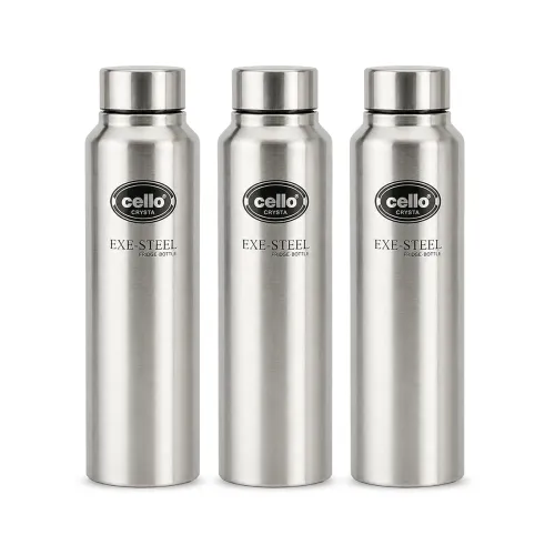 Image of CELLO Crysta Stainless Steel Water Bottle Set of 3 Pcs Silver, 1000 ml