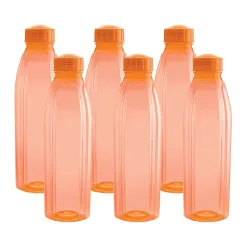CELLO Crystal Water Bottles Set of 6 Pcs For Daily Use 1000ml Orange 