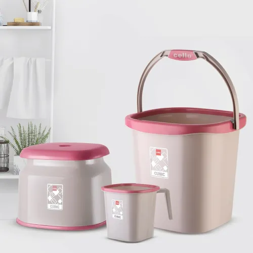 Image of Cello Cubic Bathroom Set Bucket 18L + Stool + Mug 1.5L Set of 3