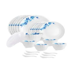 Cello Dazzle Series White Leaf Opalware Dishwasher and Microwave Safe 34 Piece Dinner Set