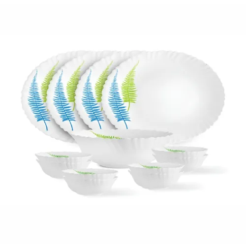 Image of Cello Dazzle Series White 13-Piece Printed Fern Opalware Dinner Set