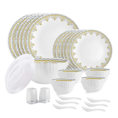 Image of Cello Dazzle Series Victor Opalware Dinner Set | 36Pcs | White | Microwave & Dishwasher Safe | Light-Weight & Durable | 