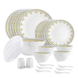 Cello Dazzle Series Victor Opalware Dinner Set | 36Pcs | White | Microwave & Dishwasher Safe | Light-Weight & Durable | 