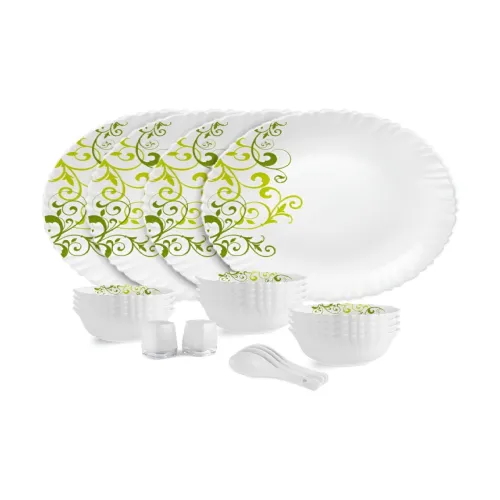 Image of Cello Dazzle Series White 22 Pieces Floral Printed Opalware Microwave Safe Dinner Set