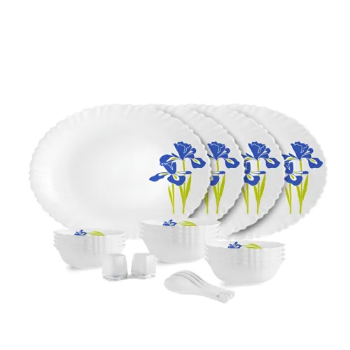 Image of Cello Dazzle Series White 22 Pieces Floral Printed Opalware Microwave Safe Dinner Set