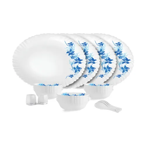 Image of Cello Dazzle Series White 22 Pieces Floral Printed Opalware Microwave Safe Dinner Set
