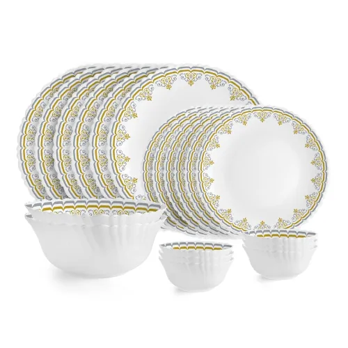 Image of Cello Dazzle Series Victor Opalware Dinner Set | 20Pcs | White | Service for 6 | Microwave & Dishwasher Safe | Light-Wei
