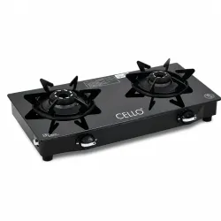 Cello Dezire Plus 2 Burner Gas Stove | 6mm Toughened Glass | Manual Ignition | ISI Certified | Rapid Alloy Burnes | 1 Year Warranty | Hexa Pan Supports