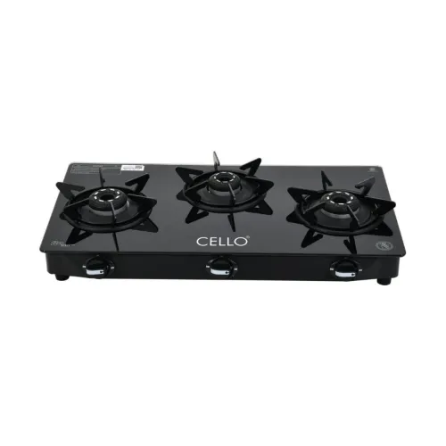 Image of Cello Dezire Plus 3 Burner Gas Stove | 6mm Toughened Glass | Manual Ignition