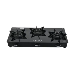 Cello Dezire Plus 3 Burner Gas Stove | 6mm Toughened Glass | Manual Ignition