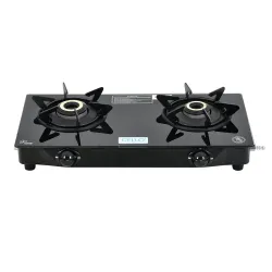 Cello DEZIRE PRO PLUS 2 Burner Gas Stove | Manual Ignition | Direct Flame Brass Burners | 6mm Toughened Glass Top | Hexa