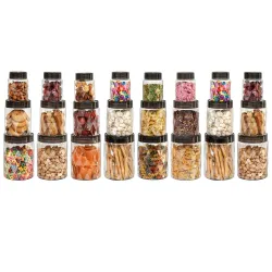 CELLO Diamond Pet Storage Container for Kitchen Set of 24 Pcs Black | 8x300ml, 8x650ml, 8x1200ml Freezer & Fridge Safe Stackable Airtight Kitchen Storage Container Jar Set for Candy Beans Fl...