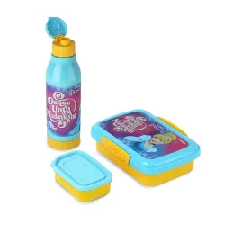 CELLO Lunch On Disney Pricess Design Kids Combo Set Yellow | Inner Compartment Lunch Box with Insulated Water Bottle Leak Proof Airtight Lightweight Cartoon Print Tiffin Box Bottle Set for S...