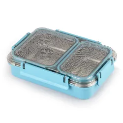 CELLO Duo Big Insulated Stainless Steel Lunch Box, Light Blue | Food Grade, BPA Free, Unbreakable Inner Steel Compartment Tiffin Box | Air Tight Leak Proof Clip Lock Lunch Box For School Kid...