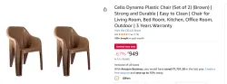 Cello Dynamo Plastic Chair (Set of 2) (Brown) 