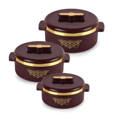 CELLO Exotic Insulated Casserole Set of 3, (500ml, 1000ml, 1500ml) Brown | Double Walled, PU Insulated | Hot Pot Case Keeps Food Fresh & Hot For Long Hours | Casserole Set For Roti, Chapati,...
